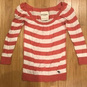 Abercrombie kids coral pink/white striped sweater